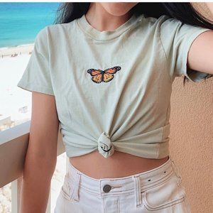 Brandy Melville Green Butterfly Shirt